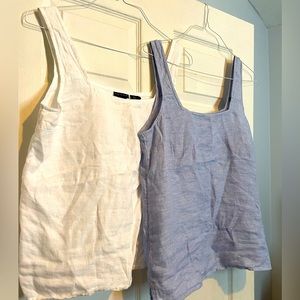 Blue and White Tahari Linen tanks